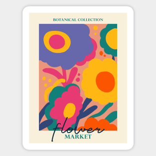 Flower market, Groovy abstract flowers, Retro print, Vibrant art print, Exhibition poster, Botanical Sticker